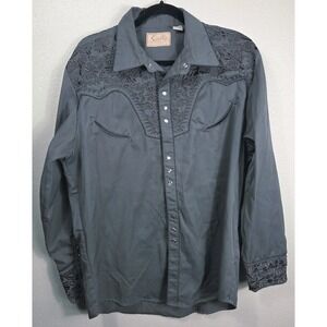 Scully Western Snap Shirt Women Large Green Embroidered Rockabilly Ranchwear Y2K